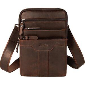 💫 Men Brown Leather Sling Small Messenger Pack Genuine Detachable Shoulder Bag